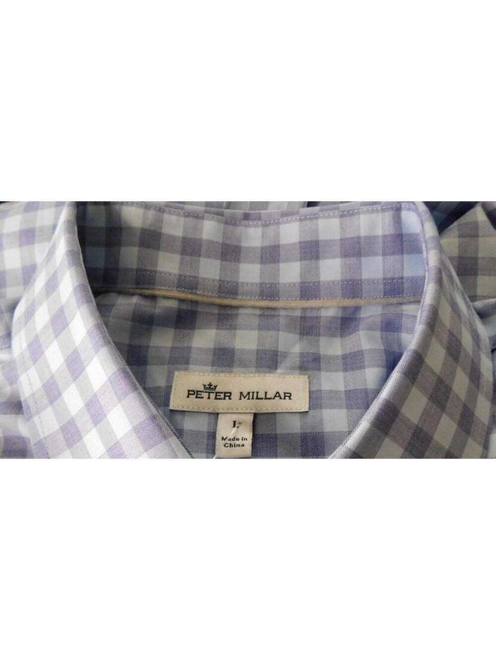 Peter Millar Men's L Blue Gingham Check Button Down Shirt Cotton Golf Casual - Picture 3 of 3